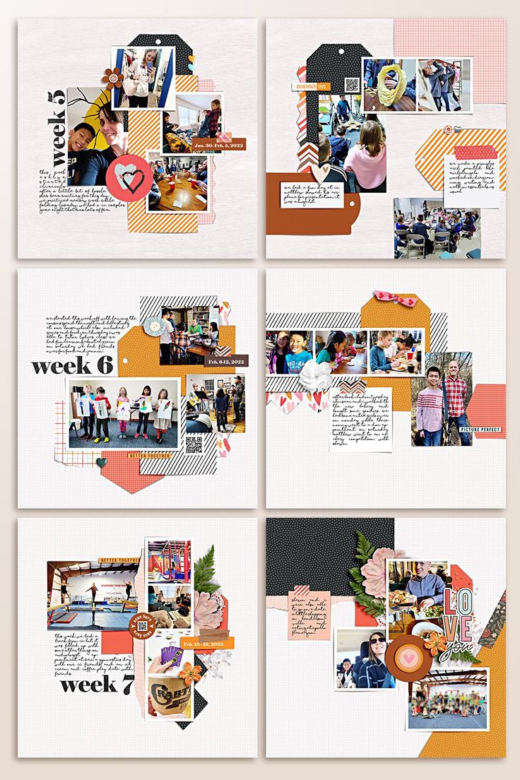 the layouts for this project are made up of multiple different photos and texting