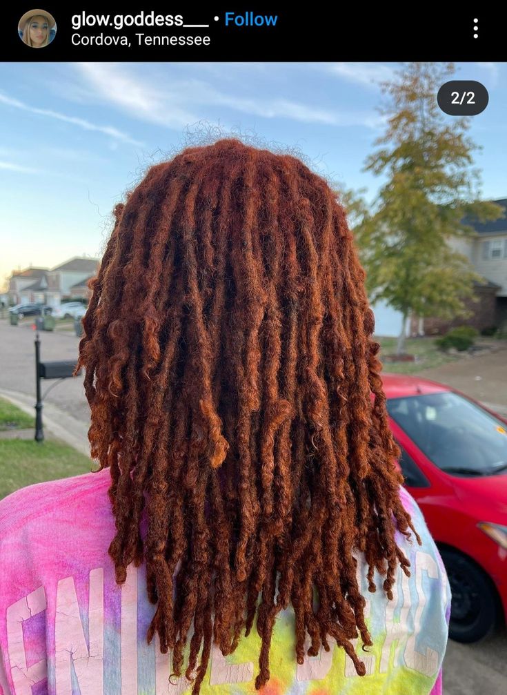 Dark Orange Locs, Cooper Locs Black Women, Ginger Brown Locs Black Women, Dyed Locs Black Women Ombre, Ginger Colored Locs, Dark Ginger Locs, Ginger Brown Locs, Copper Brown Locs, Cinnamon Locs