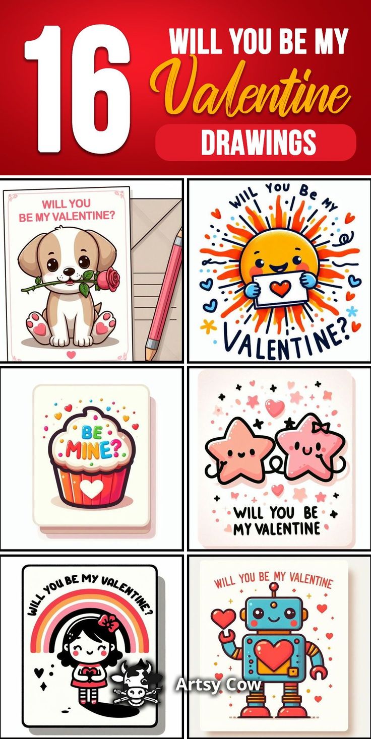 valentine's day cards with cute animals and hearts on them, including the words will you be my valentine drawings?