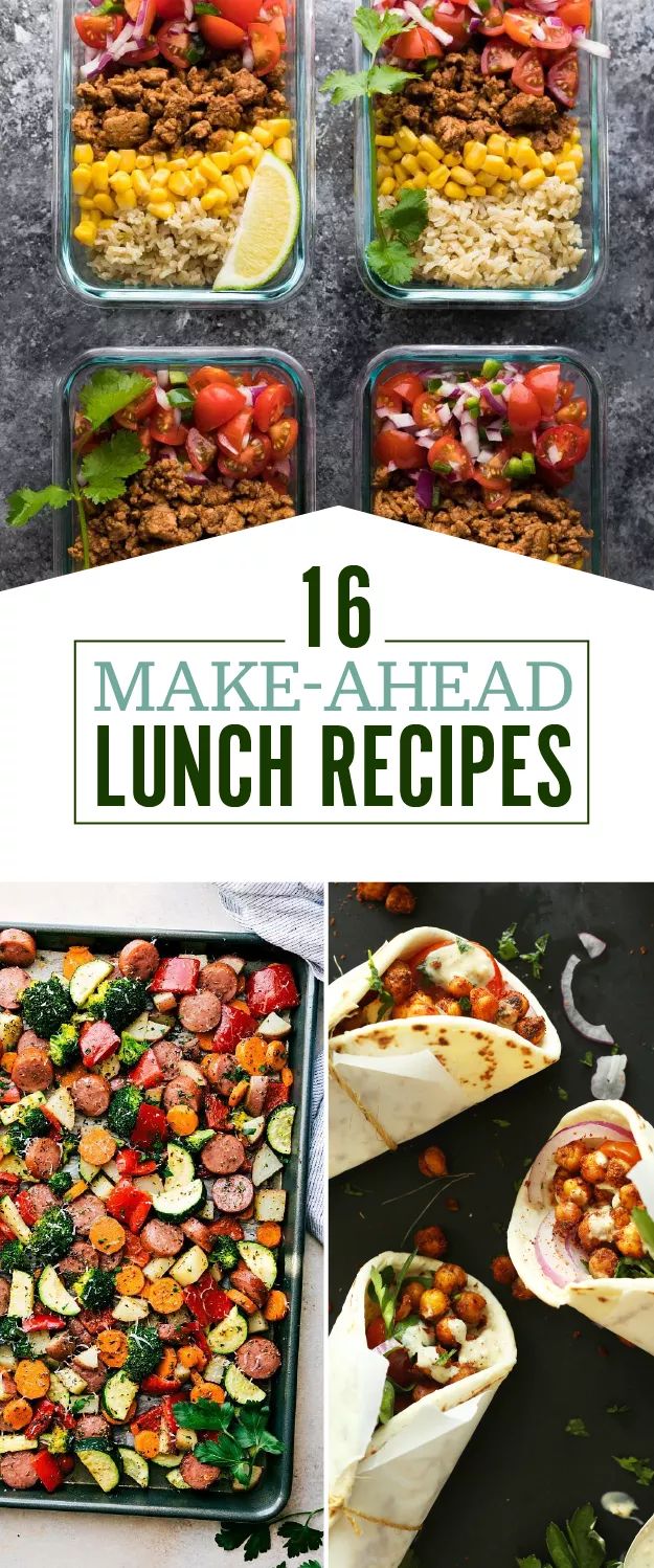 six meal prepped meals with the words make - ahead lunch recipes on top and bottom