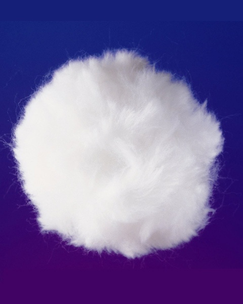 a white fluffy ball on a purple background