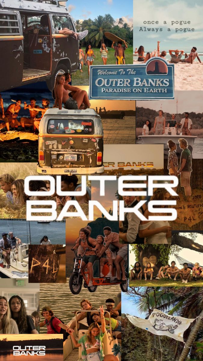 the poster for outer banks shows people and vehicles