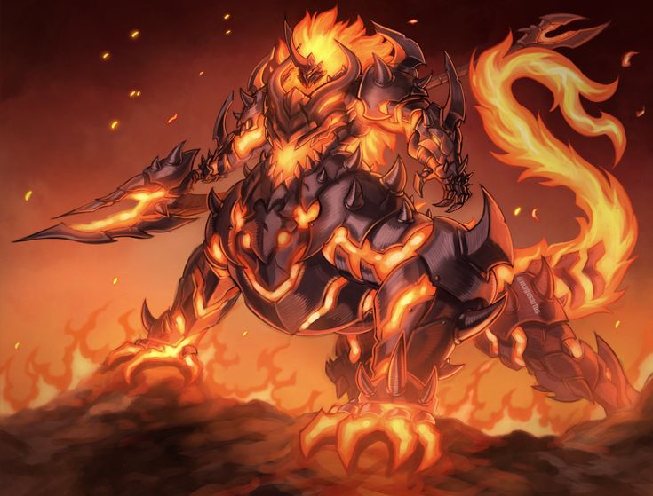 a very large fire - breathing creature standing in the middle of a field with flames coming out of its body