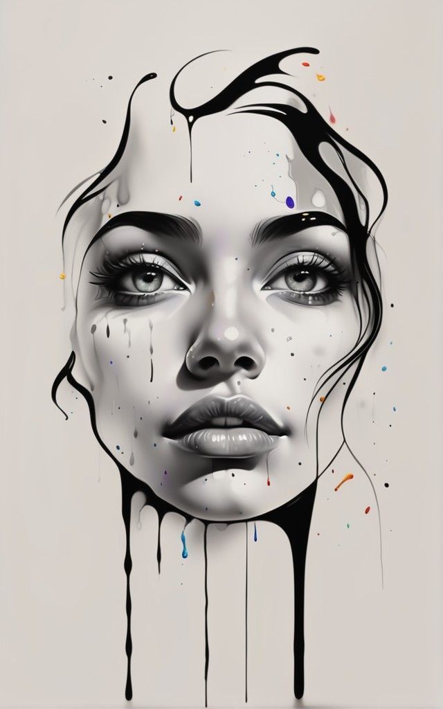 a woman's face with dripping paint on it