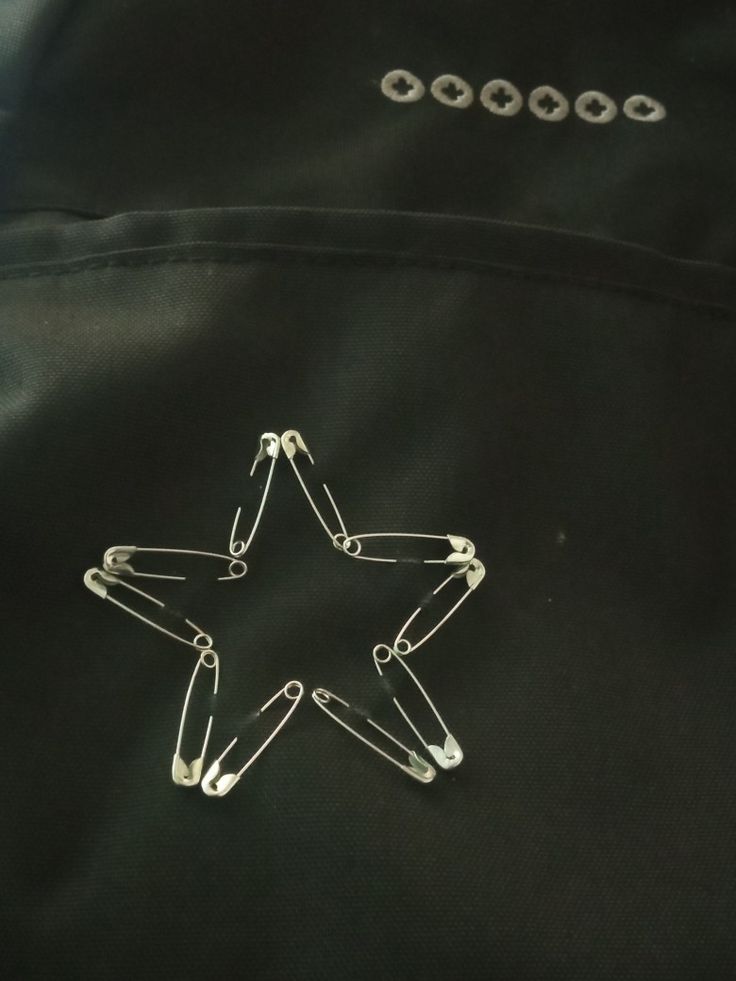 a star shaped object is attached to a black jacket with metal clips on the back