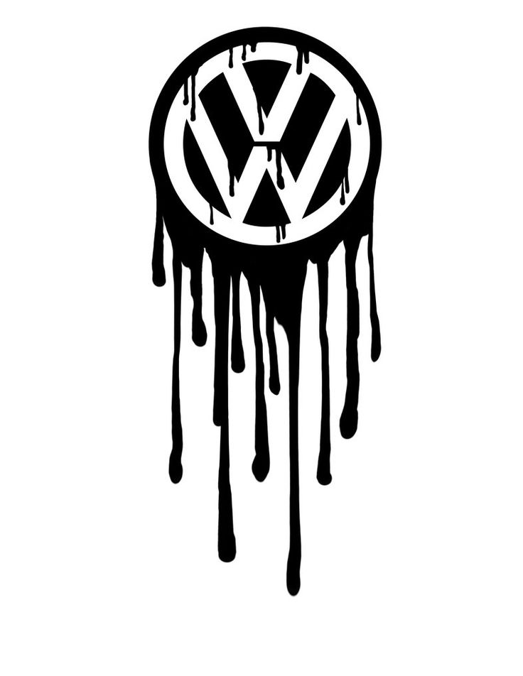 the vw logo is dripping in black and white