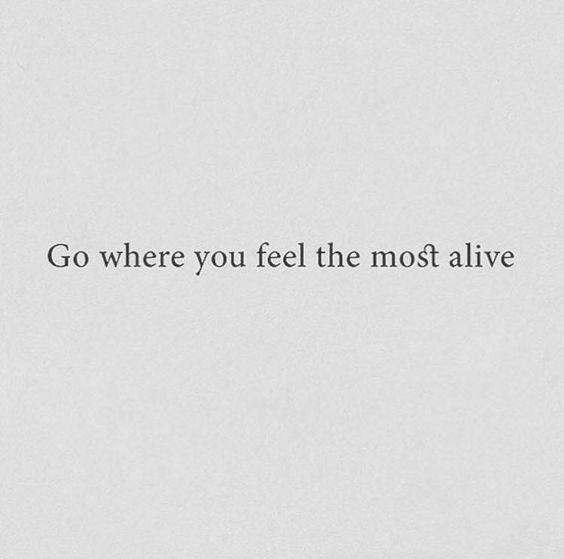 the words go where you feel the most alive are written in black on white paper