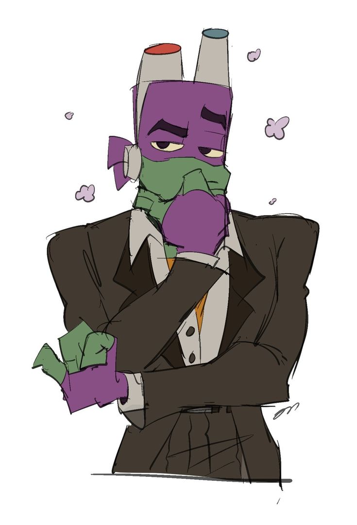 a drawing of a man in a suit and tie with his arms crossed, wearing an origami mask