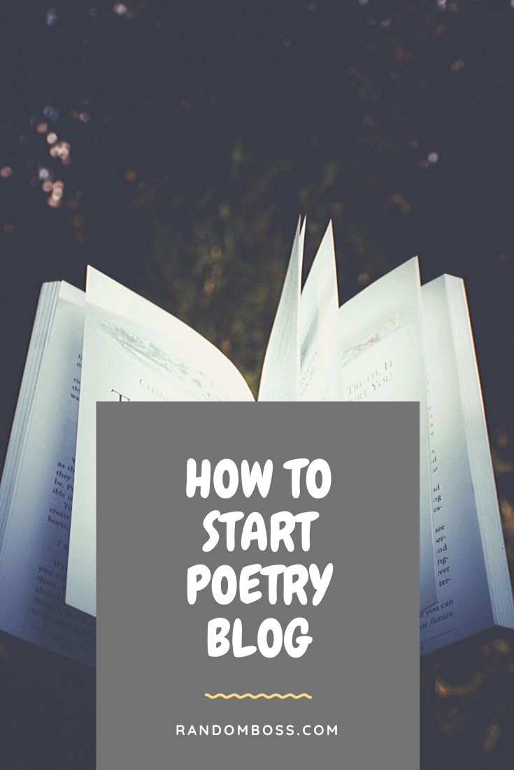 an open book with the words how to start poetry blog on it and trees in the background