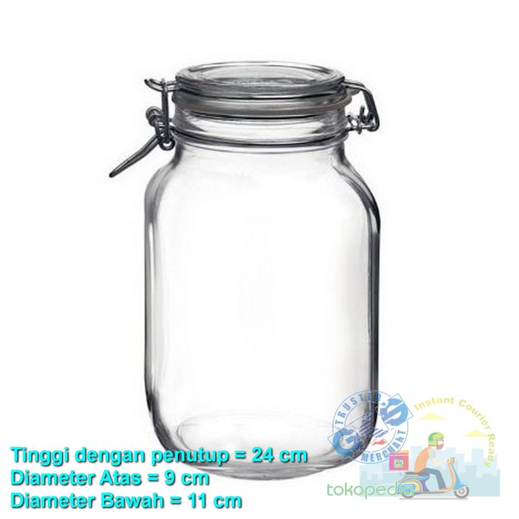 a large glass jar with a metal clip on the top is shown in front of a white background