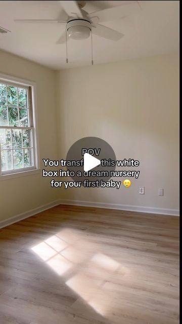 an empty room with hard wood floors and a ceiling fan in the corner that reads, you're not inside this house for your first baby