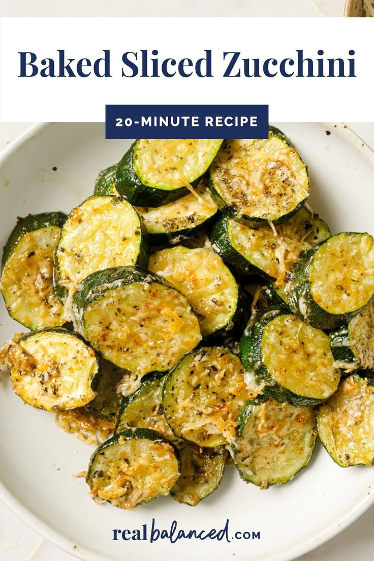 baked sliced zucchini on a white plate