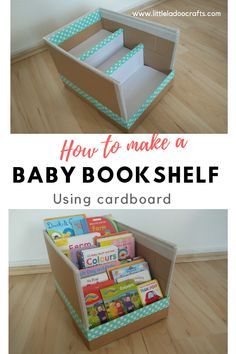 a baby book shelf with the words how to make a baby book shelf using cardboard