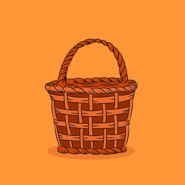 a brown basket on an orange background