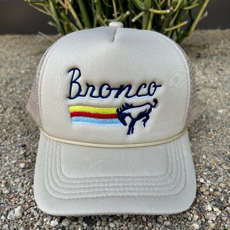 Bronco Embroidered Tan Trucker Hat Trucker Hat, Women Accessories, Hats, Fast Delivery, Customer Support, Full Service, Women Shopping, Color