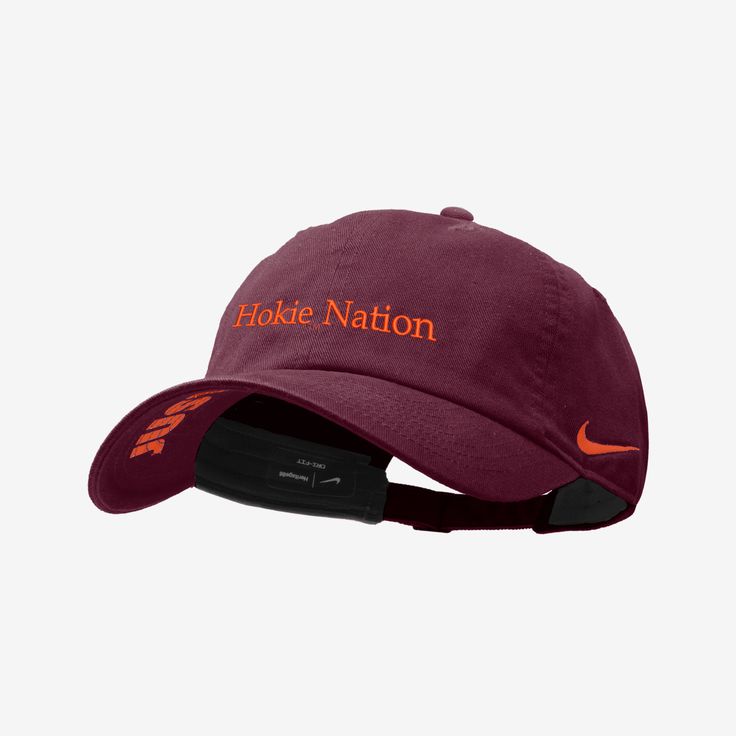 Top off your game-day look with this adjustable Virginia Tech cap. Adjustable Dad Hat With Curved Visor For Fan Gear, Collegiate Baseball Cap With Curved Visor For Game Day, Baseball Season Game Day Cap With Curved Visor, Nike Baseball Cap With Curved Brim For Sports, Collegiate Dad Hat With Visor For Sports Events, Nike Curved Brim Baseball Cap For Sports, Sporty Dad Hat With Curved Brim For Game Day, Sporty Dad Hat With Curved Bill For Game Day, Baseball Season Dad Hat With Curved Visor