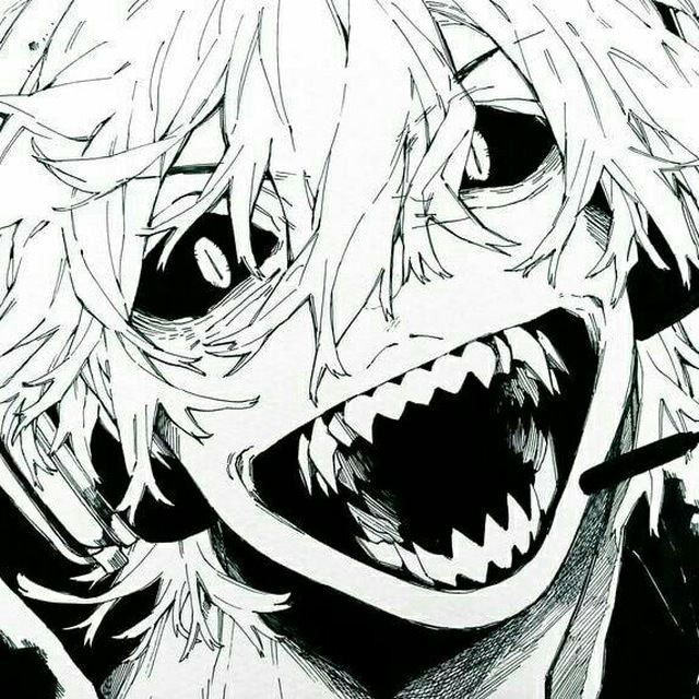 a drawing of an anime character with his mouth open and teeth wide open in front of him