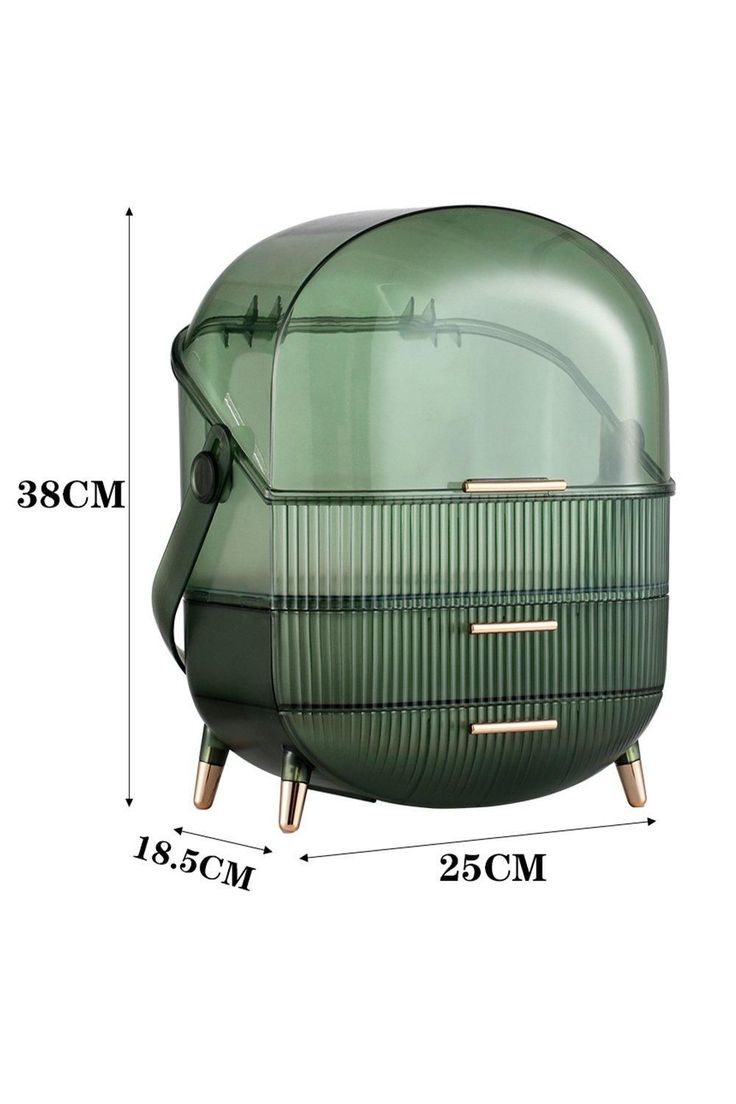 an image of a large green object with measurements for the top and bottom half of it