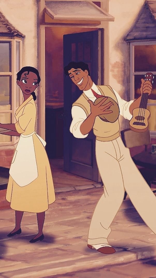 an animated image of a man and woman playing musical instruments