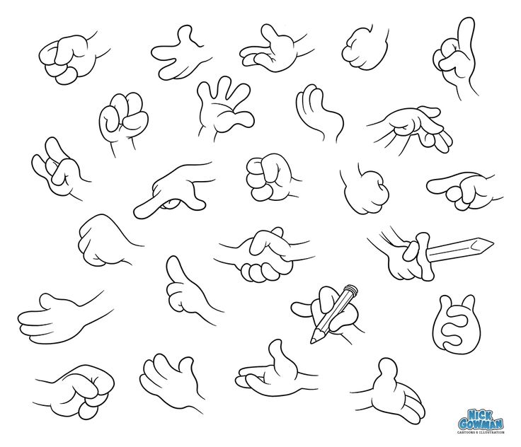 cartoon hand gestures drawn in black and white