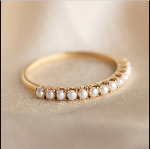 Luxury Dainty Pearl Ring For Anniversary, Gold Pearl Wedding Band, Pearl Wedding Band, Pearl Ring Gold, Pearl Wedding Bands, Rings Pearl, Ring Pearl, Pearl Rings, Lace Ring