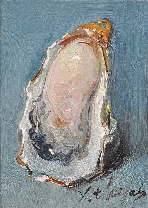 a painting of an oyster on a blue background