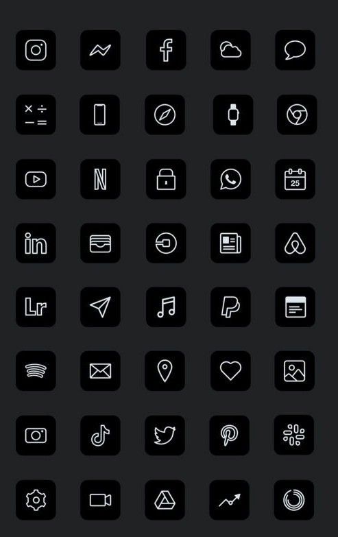 black and white icons on a dark background