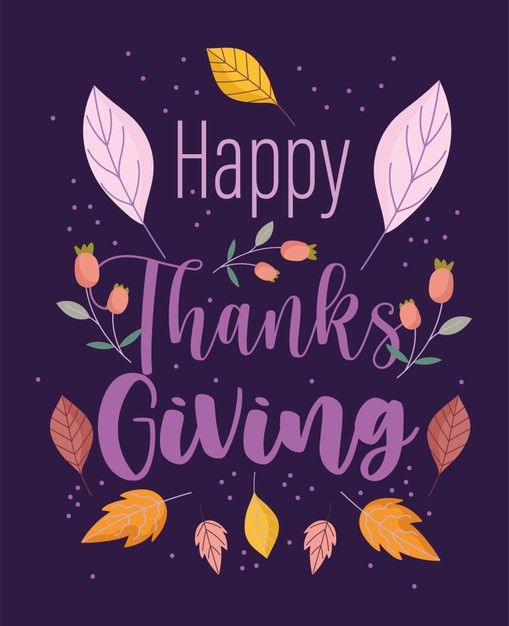 the words happy thanks giving are surrounded by autumn leaves and acorns on a purple background