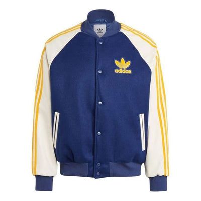 adidas Originals SST Bomber Jacket 'Blue White' IL2574 Winter Varsity Jacket With Logo Detail, Winter Adidas Stripes Sportswear Outerwear, College Varsity Jacket With Logo For Winter, Winter College Varsity Jacket With Logo Detail, Adidas Logo Track Jacket For Fall Sports, Adidas Sports Outerwear With Logo, Casual Adidas Logo Sports Outerwear, Adidas Athleisure Outerwear With Logo, Adidas Track Jacket For Sports In Fall