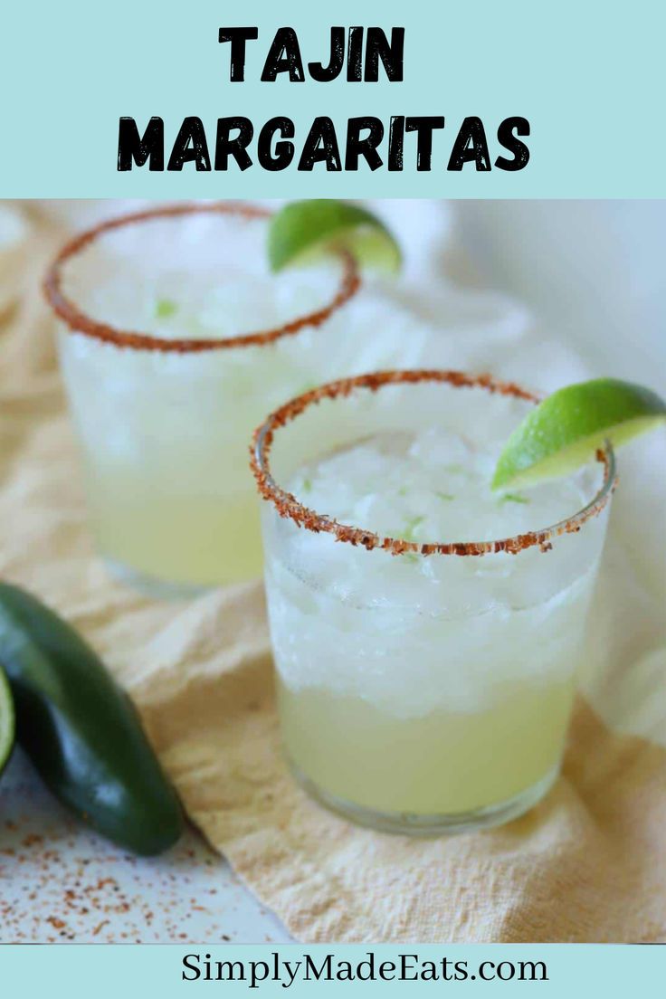 Lime margaritas with tajin rim. Margarita With Tajin Rim, Tajin Rimmed Drinks, Drinks With Tajin Rim, Tajin Margarita, Fresh Lime Margarita Recipe, Cucumber Martini Recipe, Lime Margarita Recipe, Spicy Margarita Recipe, Tajin Recipes