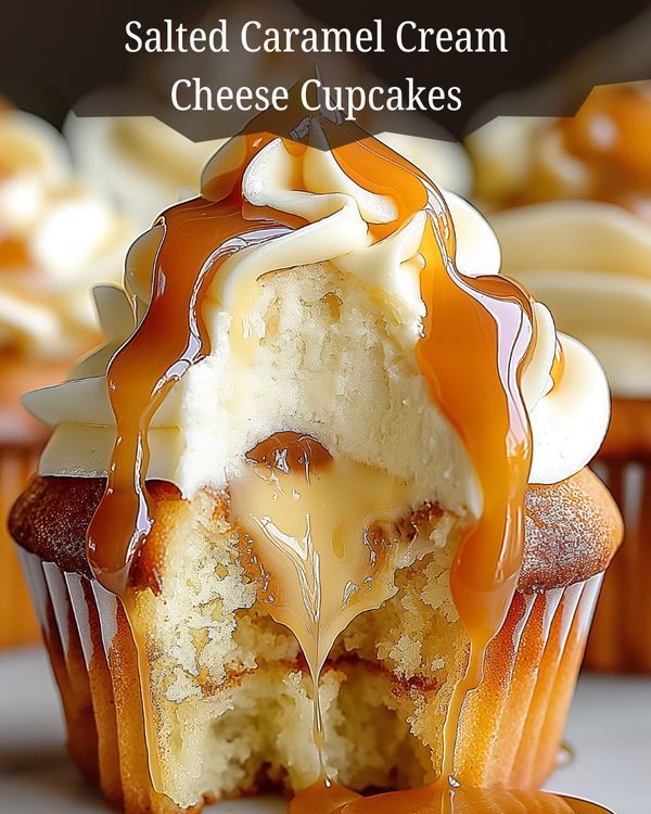 some cupcakes with icing and caramel drizzle on them