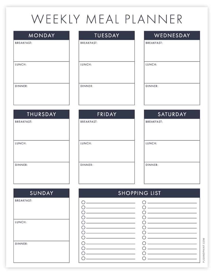 the printable meal planner is shown in black and white