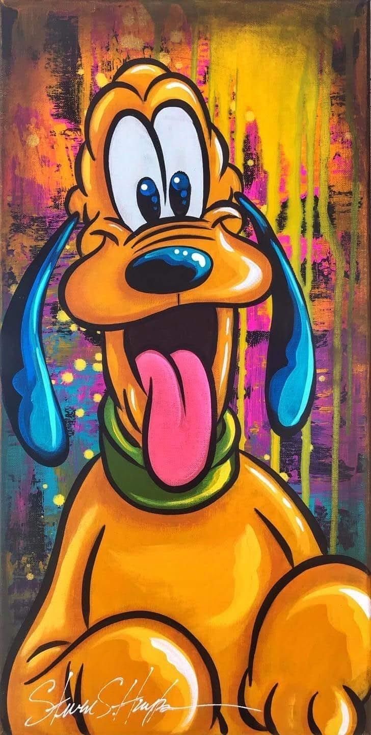 a painting of a dog with its tongue out