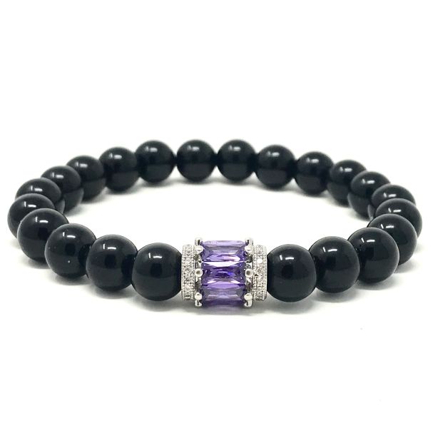 Precious looking black onyx & purple striped agate gemstones bracelets with a platinum plated purple bead• elegant, simple and meaningful! Black Onyx absorbs and transforms negative energy, and helps to prevent the drain of personal energy. Black Onyx aids the development of emotional and physical strength and stamina, especially when support is needed during times of stress, confusion or grief. The 2 piece set includes: 1x 8mm black onyx bracelet 1x 8mm purple striped agate bracelet ** the brac Elegant Agate Crystal Bracelet With Gemstone Beads, Elegant Purple Beaded Bracelets As Gift, Elegant Purple Beaded Bracelets For Gift, Elegant Purple Beaded Bracelet For Gift, Elegant Purple Beaded Bracelet Gift, Elegant Agate Beaded Bracelets For Healing, Elegant Agate Crystal Bracelet With Round Beads, Elegant Agate Round Beads Crystal Bracelet, Elegant Agate Gemstone Bracelets