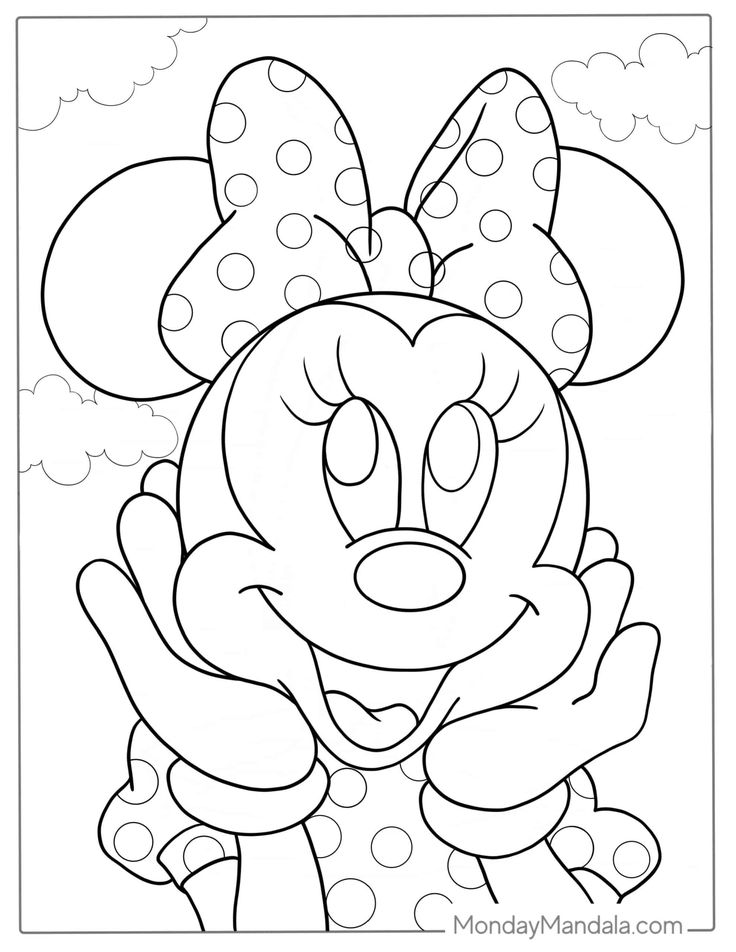 minnie mouse coloring pages for kids to print out and color on the page, it is easy