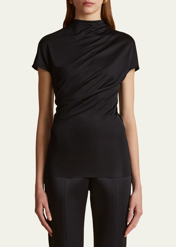 Khaite Zenn Mock-Neck Jersey Top - Bergdorf Goodman Latest T Shirt, Mock Neck Top, Mock Neckline, Kimono Sleeve, Turtle Neck Top, Red Fire, Jersey Top, Pullover Styling, Mock Neck