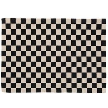 a black and white checkered rug on a white background