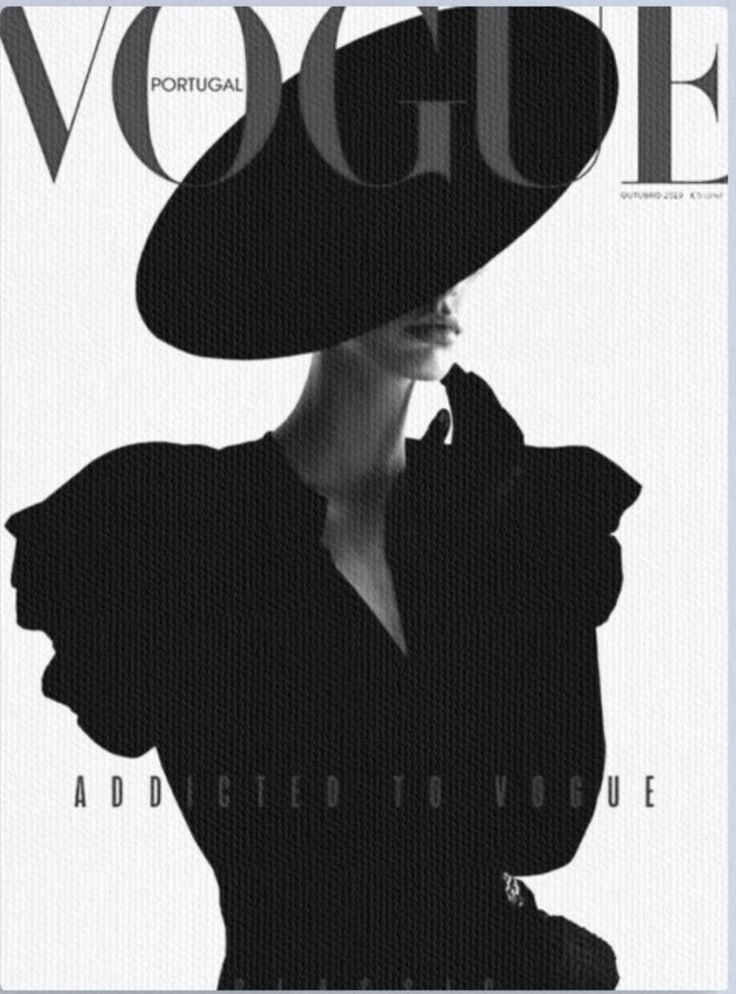 the front cover of a magazine with a woman wearing a black dress and large hat