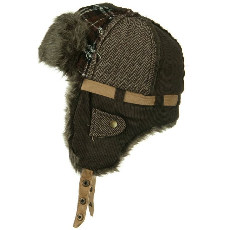 Winter Vintage Trooper HatMade of 100% polyester.One size fits most, fitting up to 7 3/8.Crown measures 5 inches deep, fully lined inside.Bill measures 3 inches long, attached on front crown.5 inches long flap with snap closure, fur lined.Soft, thick and warm material.Hand Wash only.Imported.Available in black/grey, red, white, brown and khaki. Mismatched-patch harmony is the name of the game of our Winter Vintage Trooper Hat. If you understand how the words "mismatched" and "harmony" can go tog Adjustable Brimmed Lined Hat, Brown Brimmed Costume Hat For Outdoor Use, Brown Brimmed Outdoor Costume Hat, Adjustable Winter Hats With Ear Flaps, Adjustable Ear Flaps Winter Hats, Brown Cap With Fleece Lining, Brown Hats With Ear Flaps For Cold Weather, Brown Fleece-lined Cap, Brown Ear Flaps Hat For Cold Weather