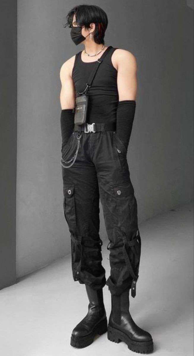 Techwear Men, Cyberpunk Outfit, Modern Goth, Reference Ideas, Outfit References, Techwear Outfits, Techwear Fashion, Male Clothing, Pose References