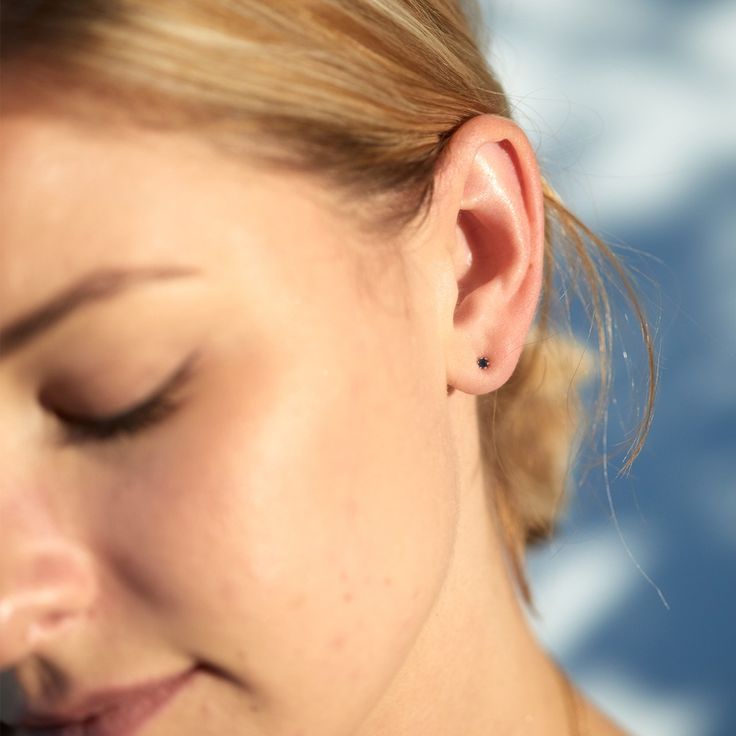 Sweet and teensy. A great everyday earring for a tiny spot of sparkle. Sold as singles or pairs. See Details for item specifics. She's A Rainbow, Satomi Kawakita, Sapphire Studs, Tiny Studs, Gold Collection, Everyday Earrings, Earrings Collection, Dainty Jewelry, Jewelry Shop