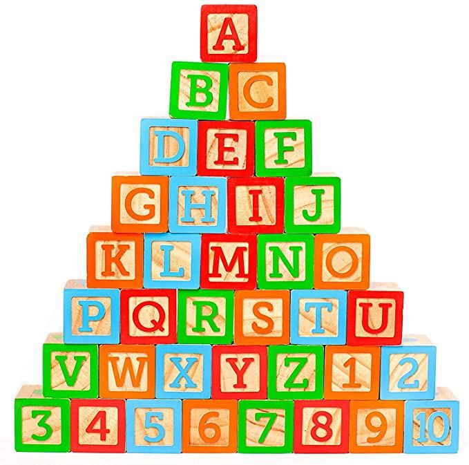 the letters are arranged in different colors to form a pyramid on top of each other