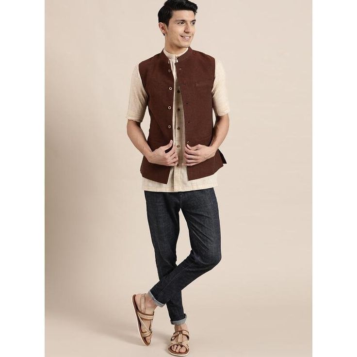 This is a Classy Brown Nehru jacket by GoldenfashionStore /crafted from high quality fabric and imported materials. Our products are handcrafted by experienced tailors who make sure the that the stitching is precise, lining is proper and the overall product is sturdy enough to not go out of shape for more than a few years. Also all our products have extra margins in their length, sleeves, sides so it's easily alterable if your size changes after some time. To see more available colours and desig Mens Formal Vest, Formal Wedding Attire, Formal Vest, Wedding Jacket, Trendy Jackets, Slim Fit Jackets, Nehru Jackets, Mens Vests, Custom Jacket