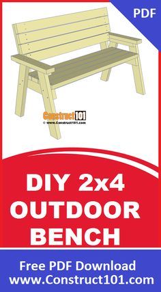 a wooden bench with the text diy 2x4 outdoor bench