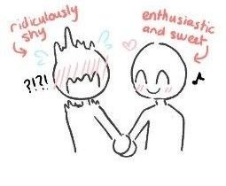 a drawing of two people shaking hands with the caption ridiculous shy and sweet?