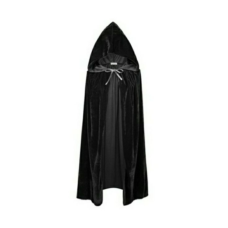 a hooded cloak with hood and cape on it's head, in black velvet