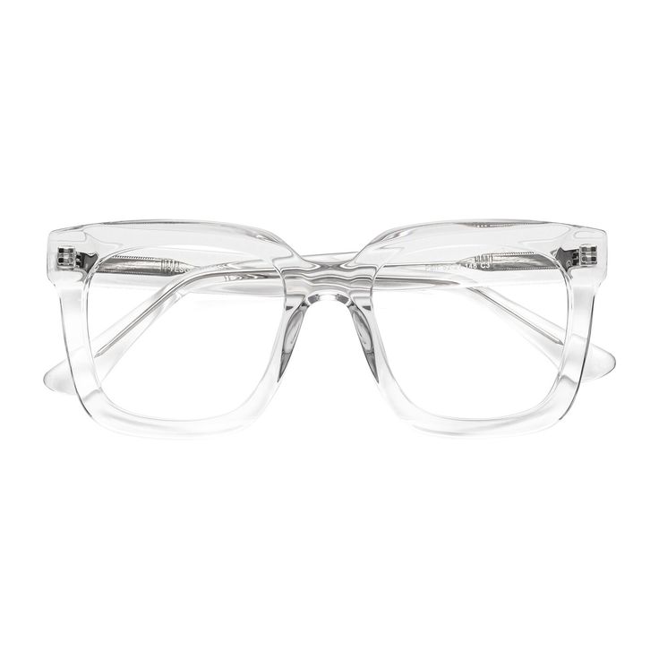 Unisex clear square full-rim eyeglasses frames are available in variety of colors to match any outfit. These affordable qualified oversized eyeglasses include free single-vision prescription clear eyeglass lenses with AR and 100% UV protection, a case and a cleaning cloth. Bifocal and progressive lenses are supported. Embrace the allure of our Square Oversize frames, a perfect fusion of chic minimalism and contemporary style. Expertly crafted from premium acetate, these frames offer a luxurious Chic Clear Sunglasses With Square Frame, Chic Clear Square Frame Sunglasses, Chic Clear Rectangular Sunglasses, Square Frame Tinted Sunglasses For Office, Modern Clear Sunglasses For Formal Occasions, Modern Clear Sunglasses For Formal Events, Modern Polycarbonate Sunglasses For Everyday, Modern Square Frame Sunglasses For Office, Oversized Eyeglasses