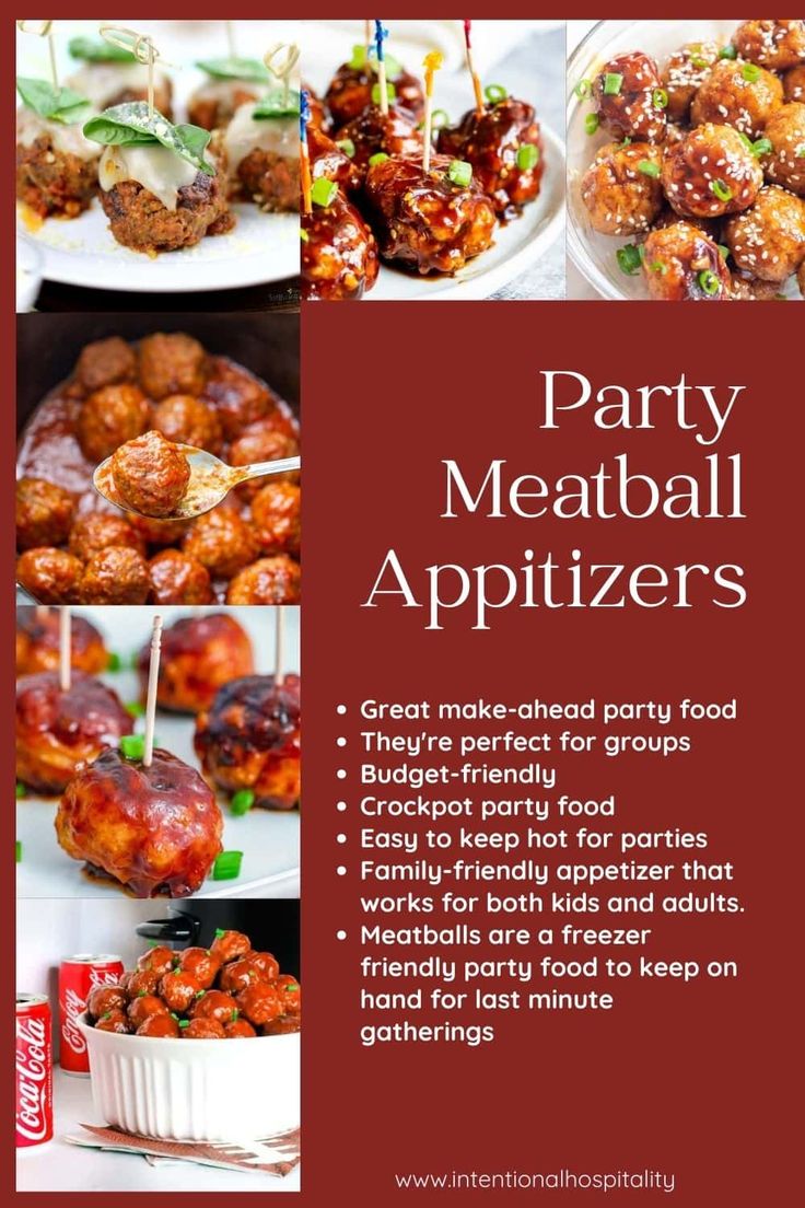 the menu for party meatball appetizers