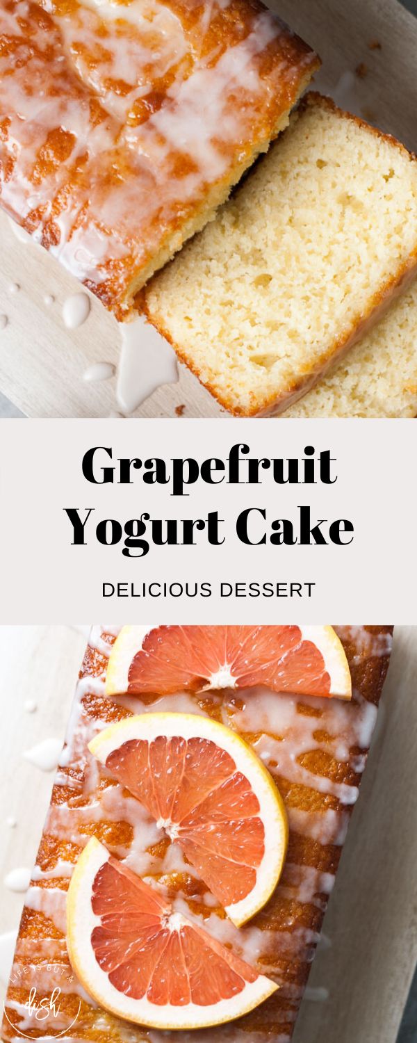 grapefruit yogurt cake with oranges and glaze on the top