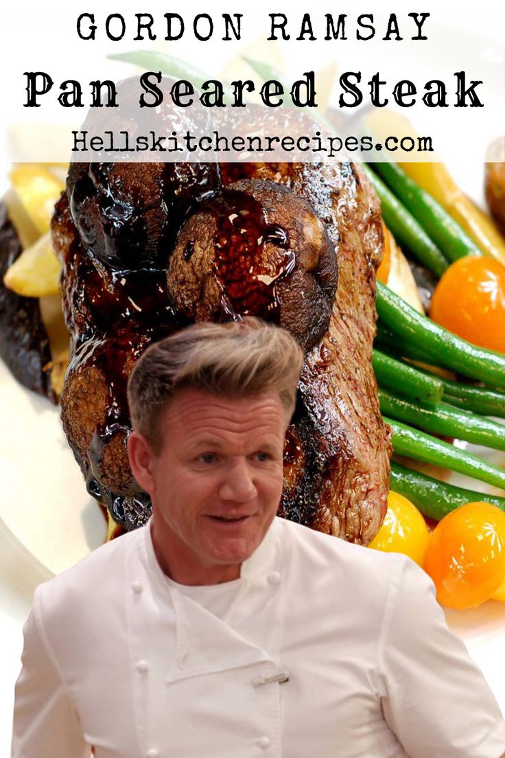 gordon ramsay is standing in front of a plate of food with carrots and green beans